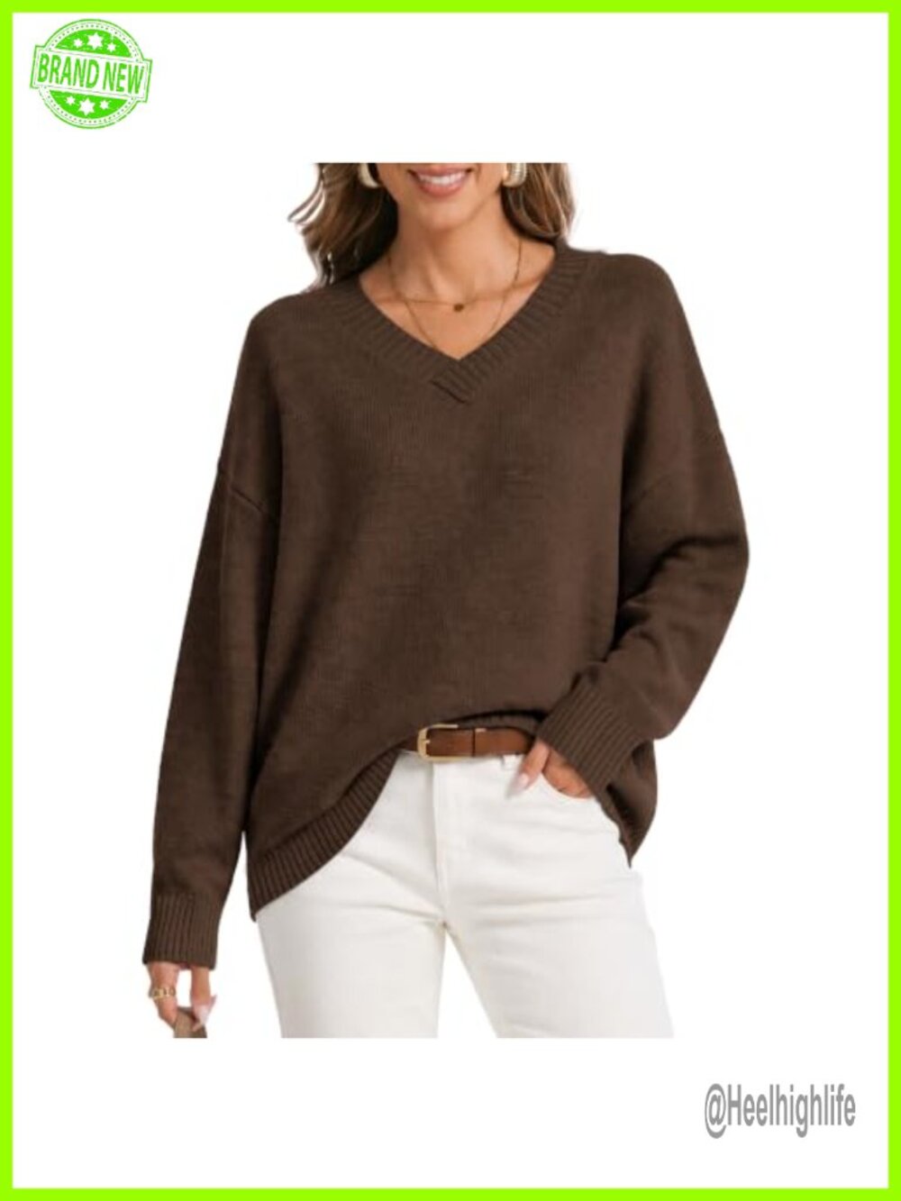 Oversized Cashmere Blend V Neck Long Sleeve Knit Pullover Sweater Womens